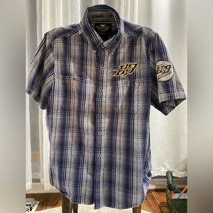 Harley-Davidson Short Sleeve Button Up Shirt Size Large Blue/White